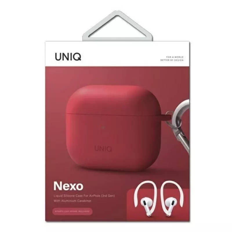 Uniq capa Nexo para AirPods 3 + ganchos de silicone para orelhas - vermelha