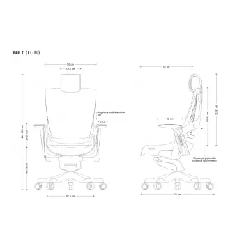 Cadeira de escritório ergonómica UNIQUE Wau 2 BL416, tecido branco neve com encosto em mesh cinzento, braços e apoio de cabeça ajustáveis