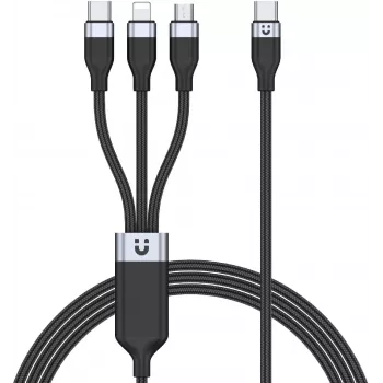UNITEK Cabo de carregamento 3-em-1 USB-A para Lightning, USB-C, Micro USB com trança de nylon 1,5 m preto