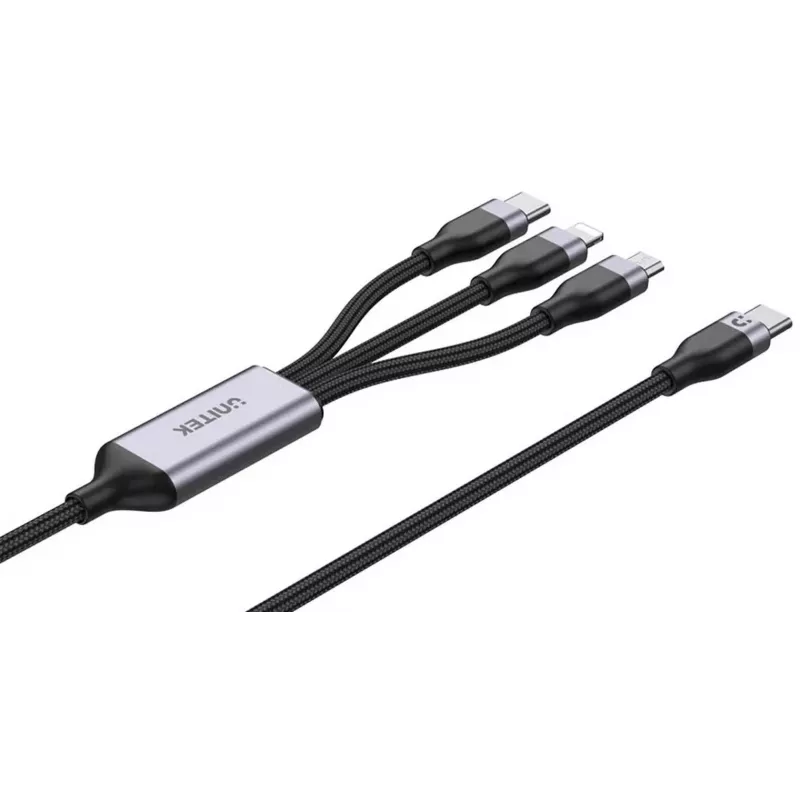 UNITEK Cabo de carregamento 3-em-1 USB-A para Lightning, USB-C, Micro USB com trança de nylon 1,5 m preto