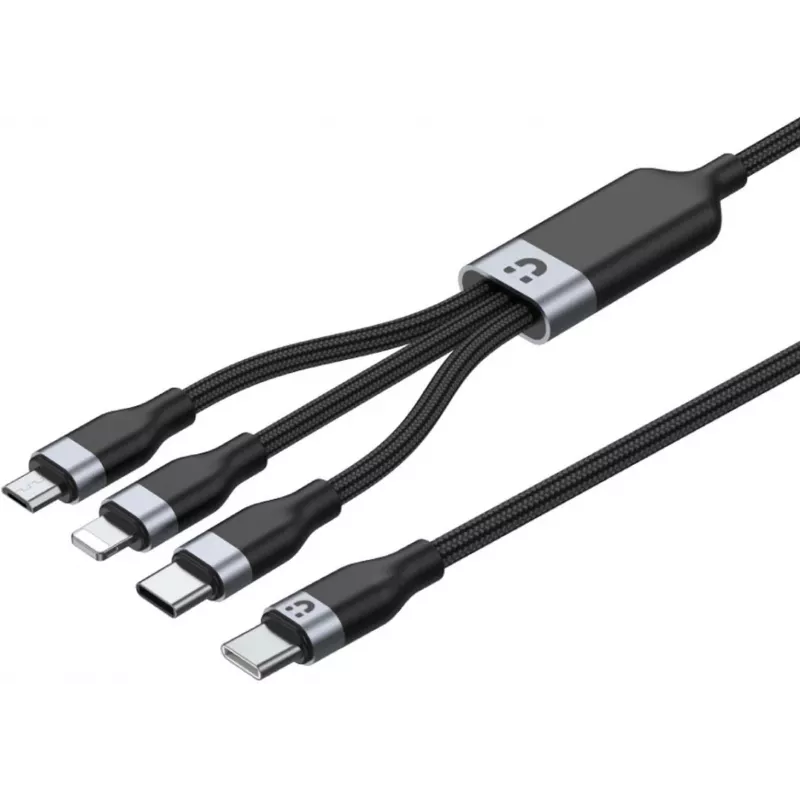 UNITEK Cabo de carregamento 3-em-1 USB-A para Lightning, USB-C, Micro USB com trança de nylon 1,5 m preto