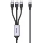 UNITEK Cabo de carregamento 3-em-1 USB-A para Lightning, USB-C, Micro USB com trança de nylon 1,5 m preto