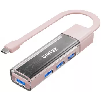 Hub USB-C/USB-A bidirecional UNITEK, 4 portas, 5Gbps, rosa