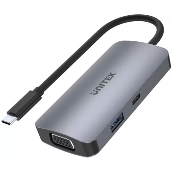 Unitek D1051A Hub USB-C com 1x USB 3.0, VGA, 2x HDMI, Power Delivery e MST