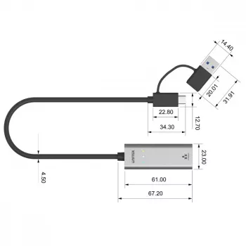 UNITEK Adaptador USB-A/C 3.1 Gen 1 para RJ45 2.5 Gigabit Ethernet U1313C