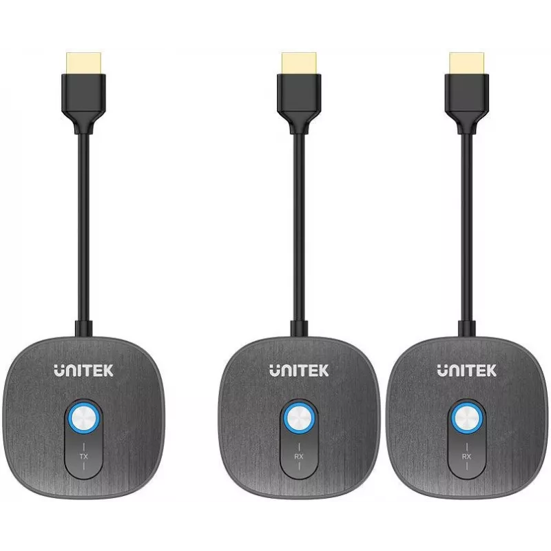 UNITEK Sistema transmissor de sinal AV HDMI sem fios 1080p, 1 emissor + 2 recetores, preto