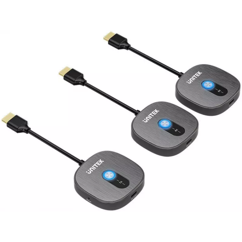 UNITEK Sistema transmissor de sinal AV HDMI sem fios 1080p, 1 emissor + 2 recetores, preto