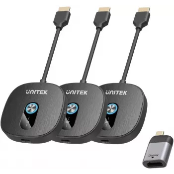 UNITEK Sistema transmissor de sinal AV HDMI sem fios 1080p, 1 emissor + 2 recetores, preto