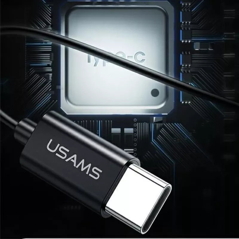 USAMS EP-43 auriculares estéreo USB-C em metal com microfone, preto