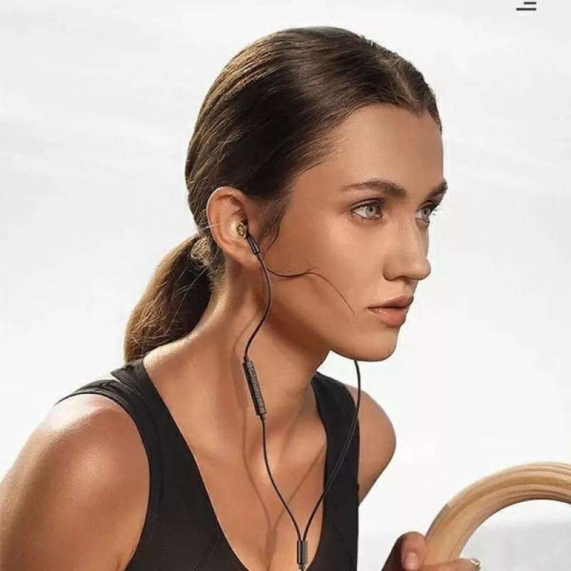 USAMS EP-43 auriculares estéreo USB-C em metal com microfone, preto