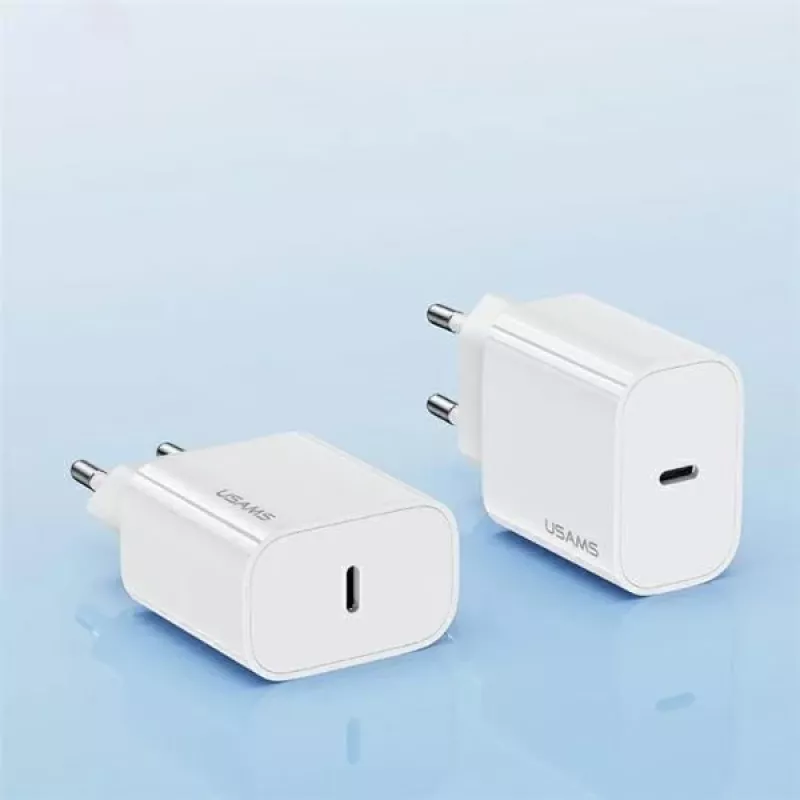 Carregador rápido USAMS Yi Series T65 20W PD com cabo USB-C para USB-C 60W, branco (OYXLTZ01)