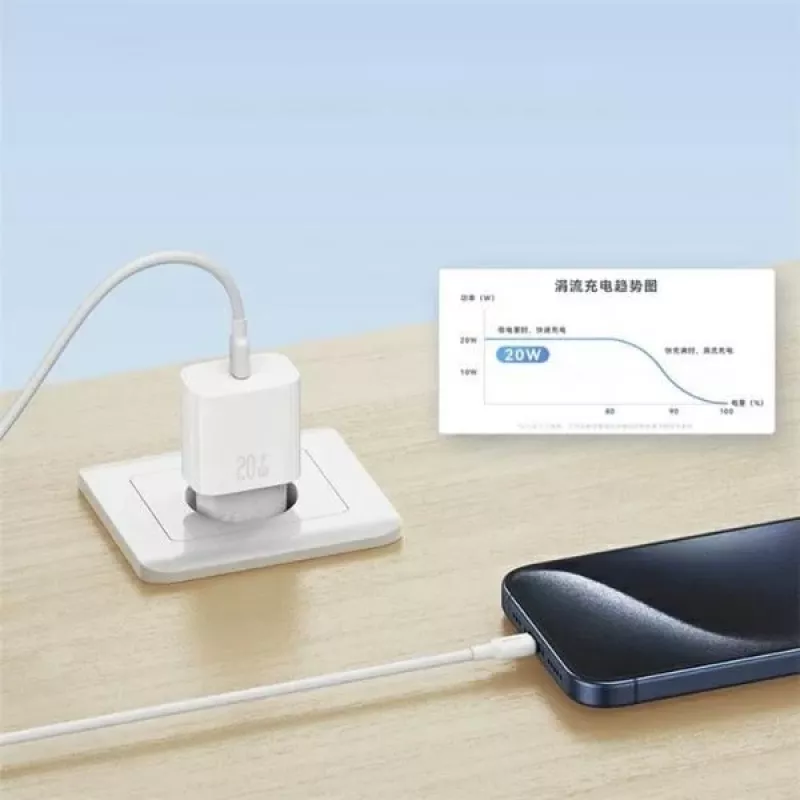 Carregador rápido USAMS Yi Series T65 20W PD com cabo USB-C para USB-C 60W, branco (OYXLTZ01)
