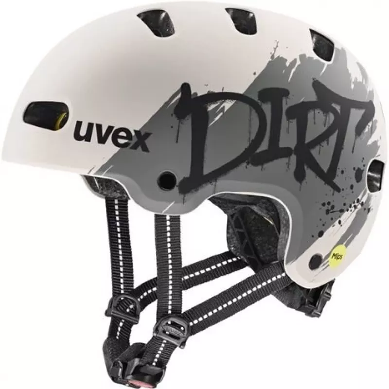 Capacete de bicicleta para criança UVEX Kid 4 Style MIPS, Dirt Warm Grey