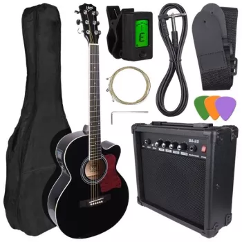 Conjunto de guitarra eletroacústica e amplificador V-TONE EAG SET BK, preto
