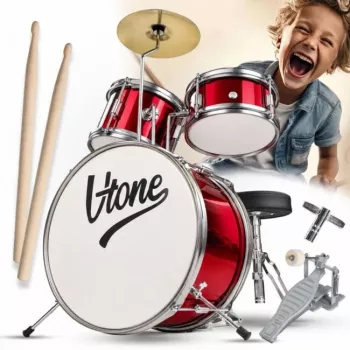 Bateria acústica mini V-TONE VDJR 1 RD 3 peças vermelha conjunto júnior com banco e baquetas