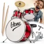 Bateria acústica mini V-TONE VDJR 1 RD 3 peças vermelha conjunto júnior com banco e baquetas