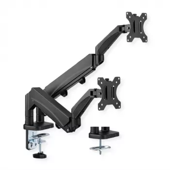 Suporte de secretária VALUE de braço duplo para monitores LCD 13-27 polegadas, altura ajustável, VESA 75x75/100x100, preto