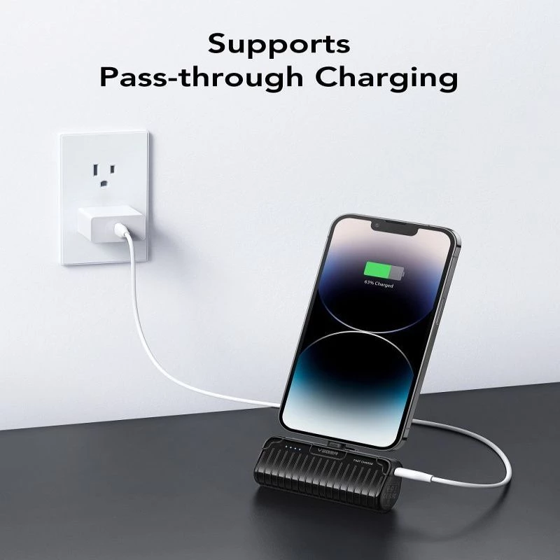 Powerbank Veger PlugOn (W0558P) 5000 mAh 20W PD QC3.0 com conector Lightning integrado preta