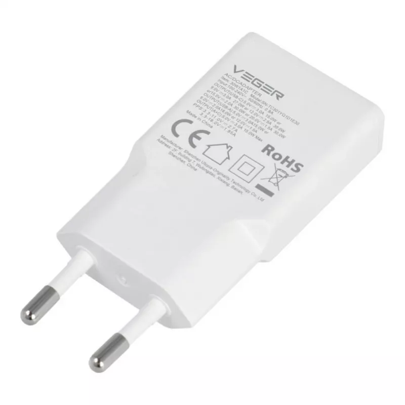 VEGER Carregador de parede USB-A + USB-C QC PD 30W 30W1A1C branco