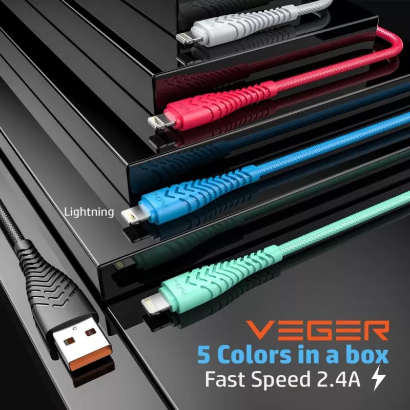 Veger V105 Cabo USB-A para Lightning 1,2 m preto 2,4A carregamento e sincronização