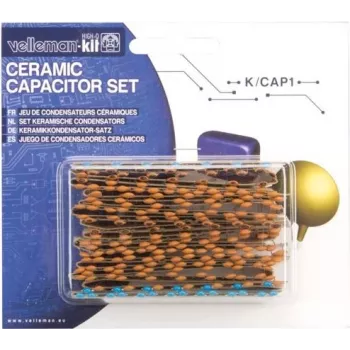 VELLEMAN K/CAP1 kit sortido de condensadores cerâmicos, 224 unid., 16 valores, 10pF a 1µF, 50V, montagem passante