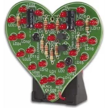 Velleman MK101 coração intermitente kit de soldadura - indicador de coração LED vermelho, 9V DC, 16 LEDs, projeto de eletrónica DIY para principiantes