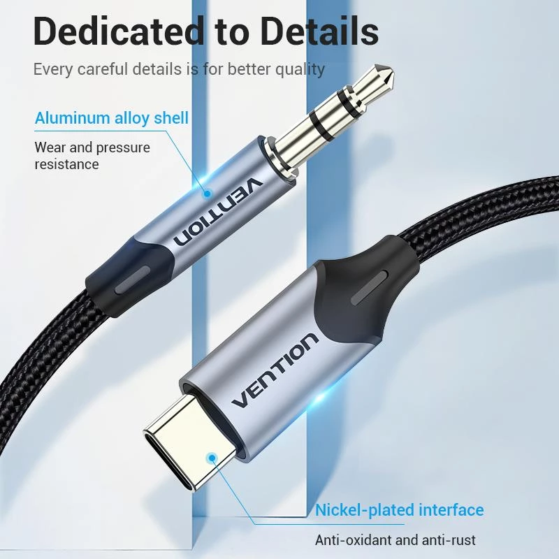 Cabo adaptador VENTION BGKHF USB-C para áudio 3,5 mm 1 m preto