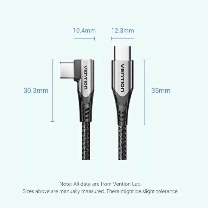 VENTION TRAHF Cabo USB-C para USB-C 1m cinzento 10Gbps 100W PD 4K Vídeo