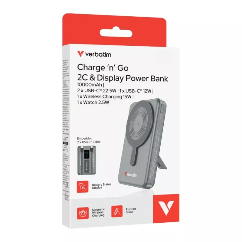 Powerbank Verbatim Charge'n'Go 2C & Display 10000 mAh Cinzento