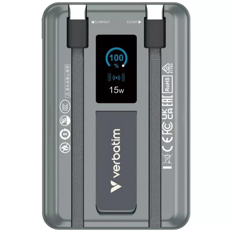 Powerbank Verbatim Charge'n'Go 2C & Display 10000 mAh Cinzento