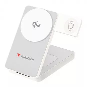 Verbatim Powerbank sem fios magnético 3-in-1 dobrável 10000 mAh, branco, 32296