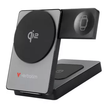 Verbatim Powerbank sem fios magnético 3-in-1 dobrável 5000 mAh, cinzento, 32294