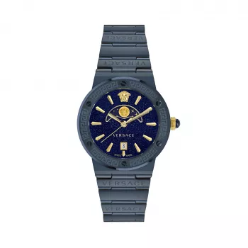 Versace V-Circle Relógio Homem VE7G00423 38mm Swiss Quartz Aço Inoxidável Pele Preto