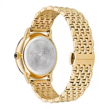 Relógio de quartzo suíço unissexo VERSACE V-Circle 38mm Aço inoxidável Mostrador preto Bracelete de couro VE6F00623