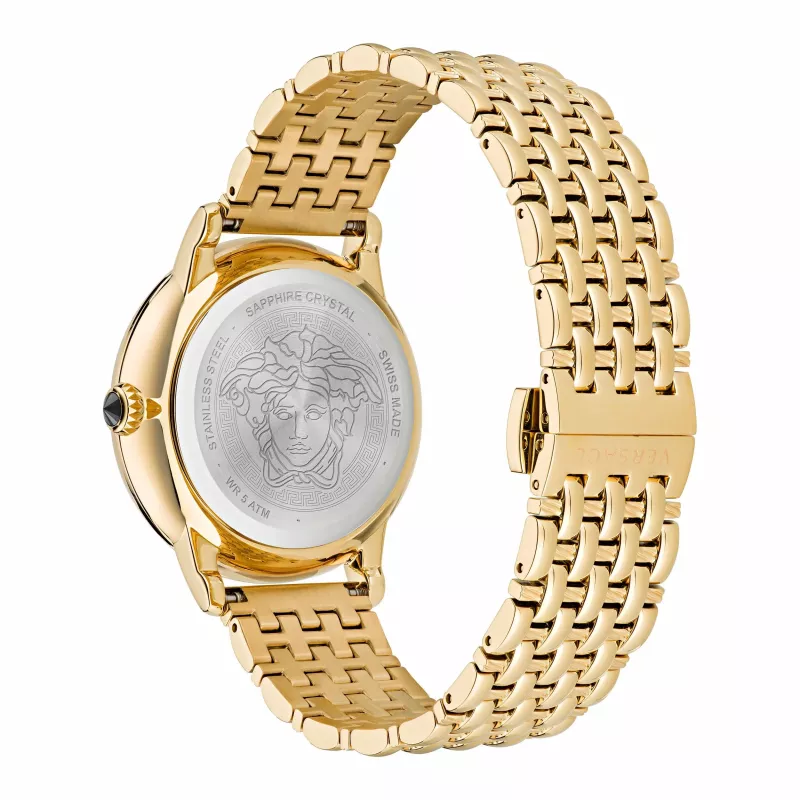 VERSACE V-Circle relógio de quartzo suíço unissexo 38mm aço inoxidável mostrador preto bracelete de pele VE6F00623