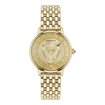Relógio de quartzo suíço unissexo VERSACE V-Circle 38mm Aço inoxidável Mostrador preto Bracelete de couro VE6F00623