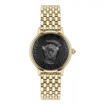 Relógio unissexo VERSACE V-Circle quartzo suíço VE6F00523 38mm mostrador preto bracelete de pele
