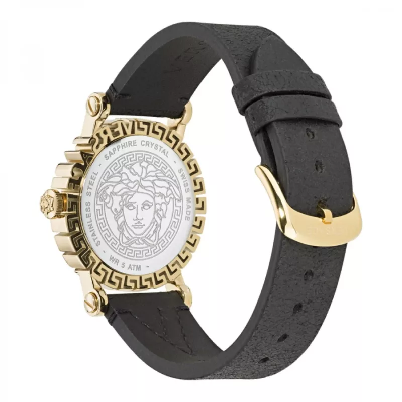 Versace V-Circle relógio de senhora Swiss Quarz VE6D00223 40mm mostrador preto bracelete de pele