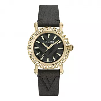 Versace V-Circle Relógio de mulher suíço de quartzo VE6D00223 40mm mostrador preto bracelete de pele