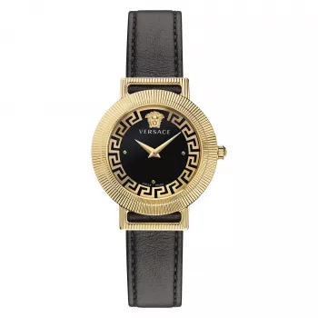 Versace V-Circle Relógio de mulher VE3D00322 36mm quartzo suíço aço inoxidável mostrador preto bracelete de pele