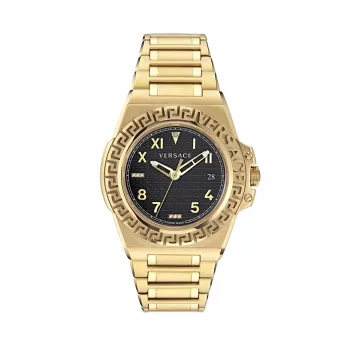 Relógio de mulher Versace V-Motif Virtual VE3I00723 44mm quartzo suíço mostrador preto bracelete de pele