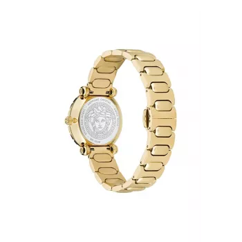 VERSACE V-Motif Relógio de quartzo suíço para mulher VE6I00523 35mm mostrador preto couro preto