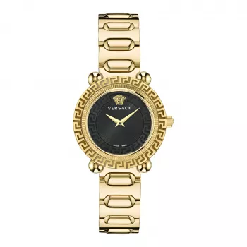 VERSACE V-Motif Relógio de quartzo suíço para mulher VE6I00523 35mm mostrador preto couro preto