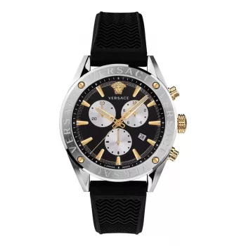 VERSACE V-Race relógio cronógrafo de quartzo suíço para homem VEHB00119 - 44mm, mostrador preto, bracelete de aço inoxidável prateado