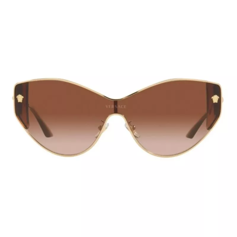 VERSACE VE2239-100213 óculos de sol de mulher Gold Shield lentes de policarbonato castanhas 147mm