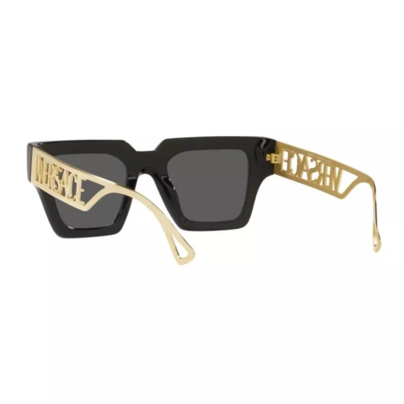Óculos de sol de mulher VERSACE VE4431F-GB187 olho de gato - armação de acetato preta, lentes de poliamida cinzentas, proteção UV400, 50/22/145 mm