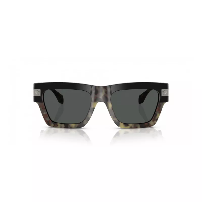 Óculos de sol retangulares de homem VERSACE VE4464-545687, armação cinzenta transparente, lentes cinzento-escuro, 52 mm