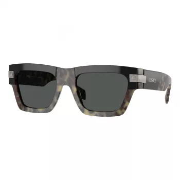 Óculos de sol retangulares de homem VERSACE VE4464-545687, armação cinzenta transparente, lentes cinzento-escuro, 52 mm