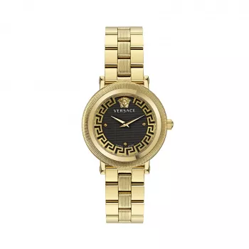 Relógio de mulher VERSACE VE7F00623 suíço quartzo 35mm mostrador preto bracelete de pele