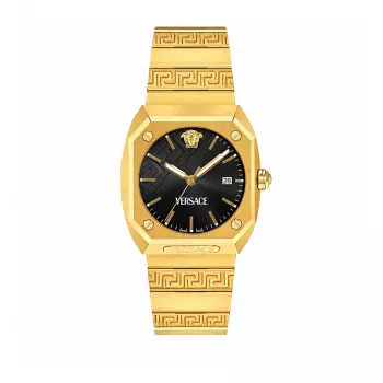 Relógio de mulher VERSACE VE8F00424 quartzo, 44mm mostrador preto com bracelete de pele